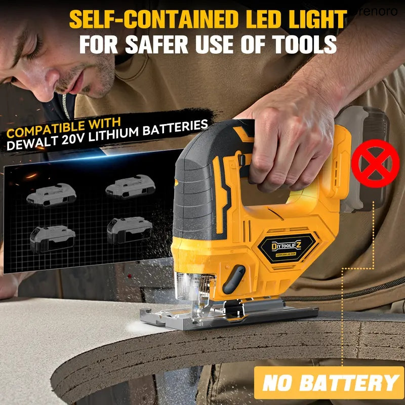 Cordless Brushless Jigsaw – 2900RPM, 0–45° Bevel, 3 Orbital Modes, Compatible with 20V Battery (Tool Only)